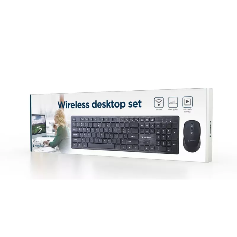 Gembird KBS-WCH-04 Ασύρματο σετ desktop (πληκτρολόγιο + ποντίκι), μαύρο, US-Layout