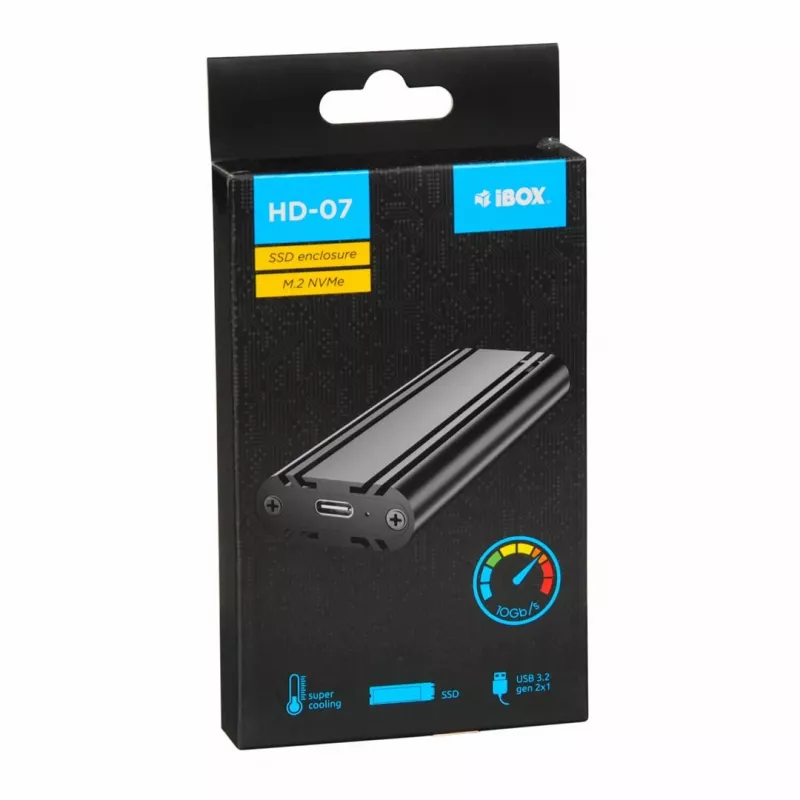 Θήκη SSD IBOX HD-07 για 1x M.2 δίσκο, USB 3.2 Gen 2 (10 Gbit/s), USB-C, μαύρο