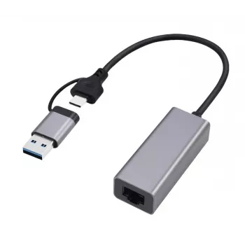 Gembird A-USB3AC-LAN-01 προσαρμογέας δικτύου Gigabit USB 3.1 + Type-C, 1x RJ-45, 10/100/1000 Mbps, μεταλλικό περίβλημα, space grey