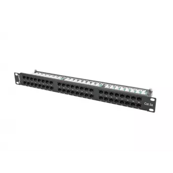 Patch panel LANBERG PPU5-1048-B 1U, 48 θύρες Cat5e, μαύρο, 445×102×44,5 mm
