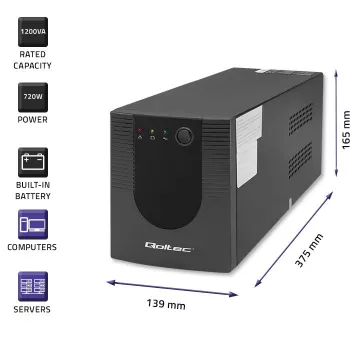 Qoltec Monolith 53775 UPS Line-Interactive, 1200 VA (1,2 kVA) / 720 W, AVR, 4 πρίζες AC, μαύρο