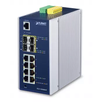PLANET IGS-12040MT - Διακόπτης - Managed - 8 x 10/100/1000 + 4 x Gigabit SFP - τοποθέτηση σε ράγα DIN, τοποθέτηση σε τοίχο - AC 24 V / DC 12 -72 V (IGS-12040MT)