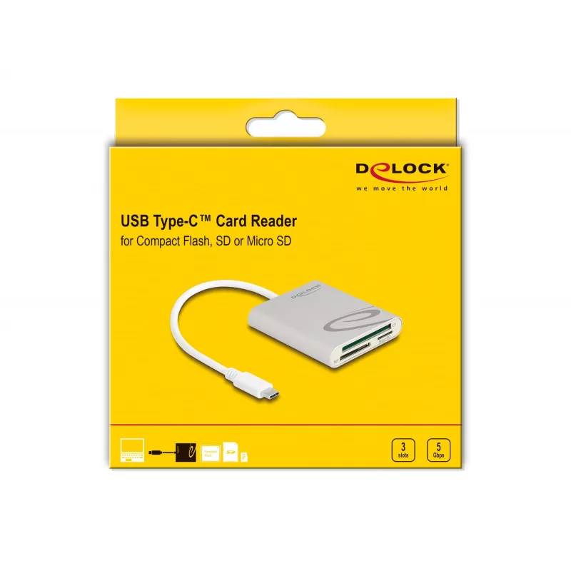 Αναγνώστης καρτών DeLOCK 91005 USB 3.2 Gen 1 Type-C Γκρι CF MMC MicroSD