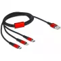 Καλώδιο φόρτισης USB DeLOCK 3 σε 1 Type-A σε Lightning / 2 x USB Type-C 1 m μαύρο / κόκκινο