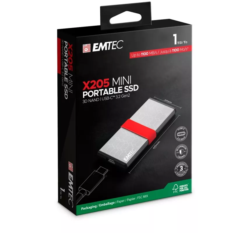 Emtec X205 Mini 1 TB USB Type-C USB 3.2 Gen 2x2 ασημί