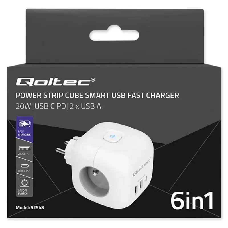 Πολύπριζο QOLTEC 52548 με 3× υποδοχές AC και θύρα USB