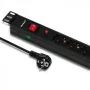 Qoltec 53993 PDU rack 19 ιντσών 1U με προστασία υπέρτασης, 6x Schuko, 16 A, 2 m, μαύρο
