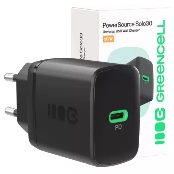 Τροφοδοτικό Green Cell PowerSource Solo30 30W μαύρο — φορτιστής USB-C μονής θύρας