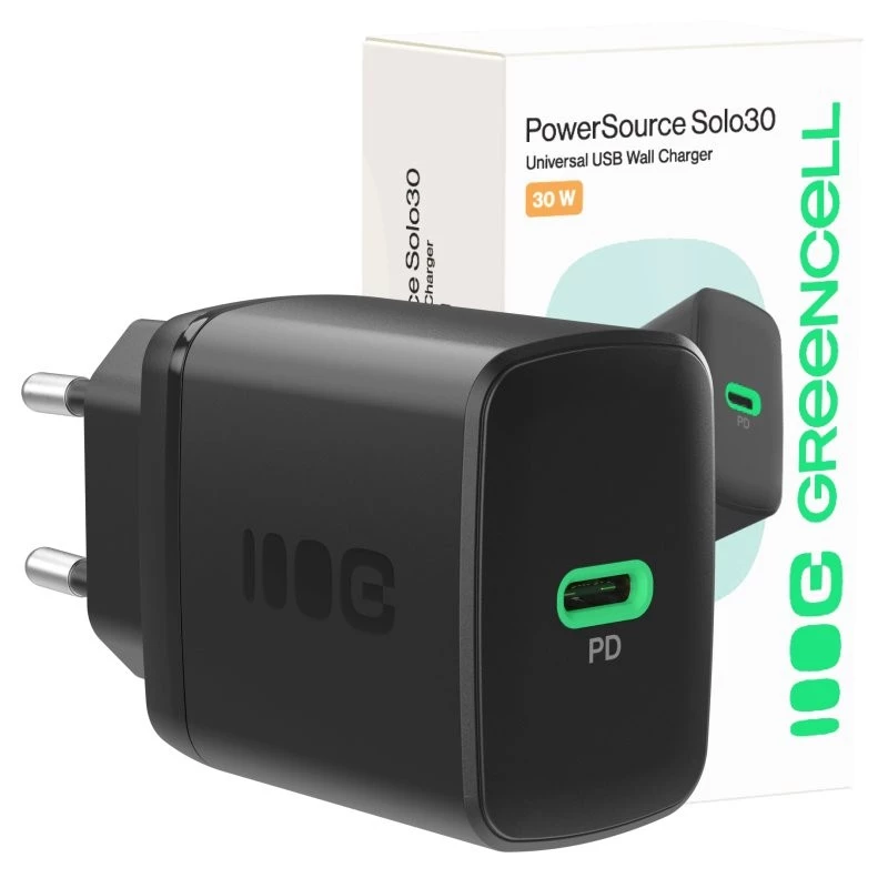 Τροφοδοτικό Green Cell PowerSource Solo30 30W μαύρο — φορτιστής USB-C μονής θύρας