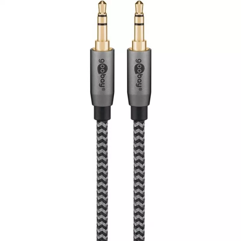Plus Καλώδιο σύνδεσης ήχου AUX 3,5 mm Stereo (Μαύρο/Ασημί, 2 μέτρα)