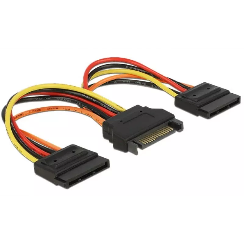 DeLOCK 60143 καλώδιο τροφοδοσίας SATA, αρσενικό 15 ακίδων σε 2x θηλυκό 15 ακίδων, 0,15 m