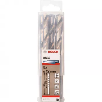 Σετ τρυπανιών Bosch HSS-G 12 mm, 5 τεμ., μήκος εργασίας 101 mm