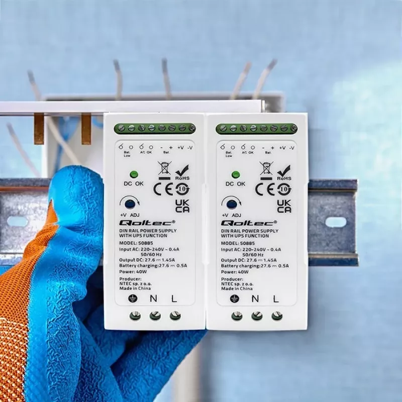 Qoltec 50885 σταθερό τροφοδοτικό ράγας DIN με λειτουργία UPS | 40W