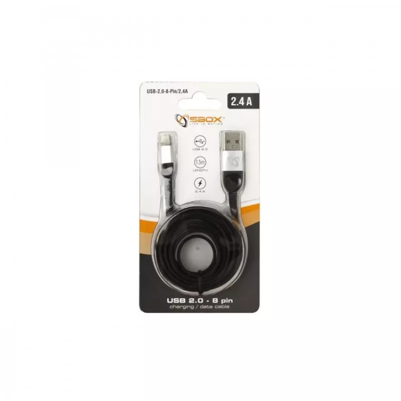 Sbox USB 2.0-8-Pin/2.4A μαύρο/ασημί