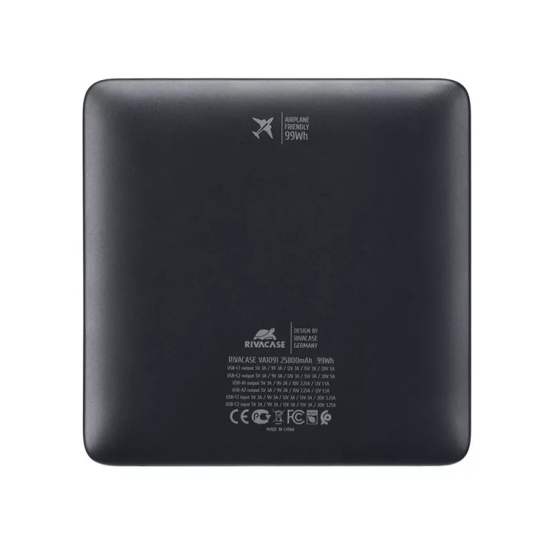 Powerbank Rivacase VA1091 — 25800 mAh, συνολική ισχύς εξόδου 100 W, θύρες USB