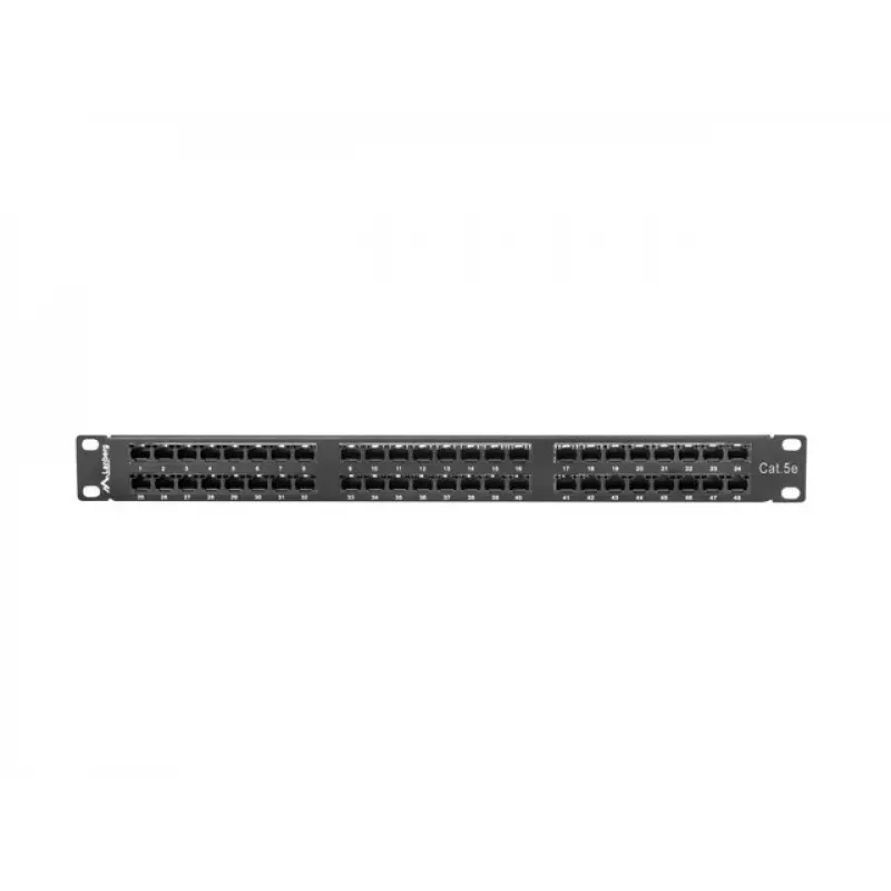 Patch panel LANBERG PPU5-1048-B 1U, 48 θύρες Cat5e, μαύρο, 445×102×44,5 mm