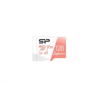 Κάρτα MicroSDXC Silicon Power Superior 128GB UHS‑I Class 10 U3 V30, 100/80 MB/s, λευκό/ροδακινί