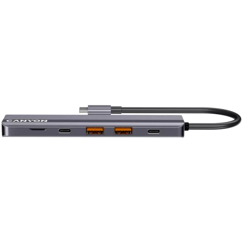 Hub USB Type-C CANYON DS-17 — HDMI, USB 3.2 Gen 1 A, USB-C, MicroSD, 10000 Mbit/s, γκρι