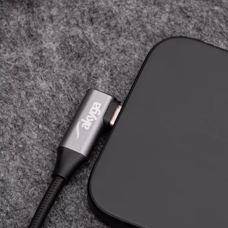 Akyga AK-USB-58 γωνιακό καλώδιο USB-C σε USB-A, 30 cm, 60 W, πλεκτό, μαύρο