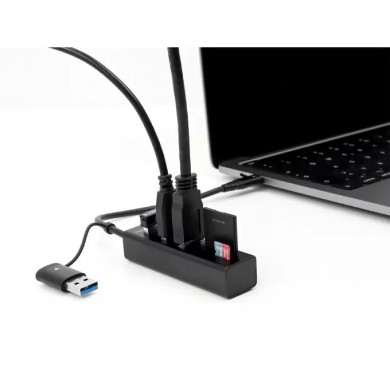 Hub USB 3.2 Gen 1 3 θυρών + Αναγνώστης καρτών SD και Micro SD με σύνδεση USB Type-C ή USB Type-A, USB hub