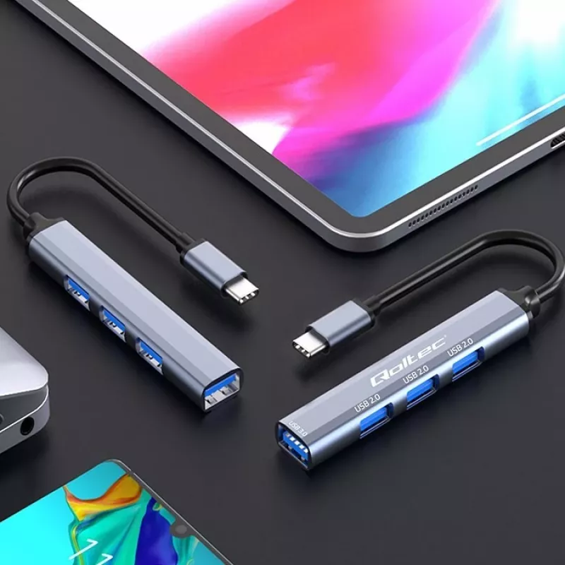 USB hub QOLTEC 53792, USB-C 3.1 σε 4 θύρες (USB 3.0 x1, USB 2.0 x3)