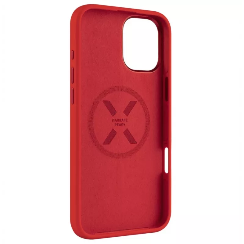 Θήκη πλάτης FIXED για Apple iPhone 16 Plus — MagFlow υγρή σιλικόνη, κόκκινο