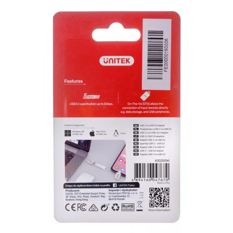 UNITEK ΑΝΤΑΠΤΟΡΑΣ USB-C-USB-A 3.1 GEN1, M/F, A1025GNI