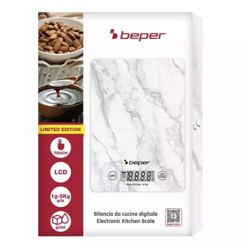 Ζυγαριά κουζίνας Beper P102BIL004 - ψηφιακή, 5 kg, 1 g, λευκό μάρμαρο
