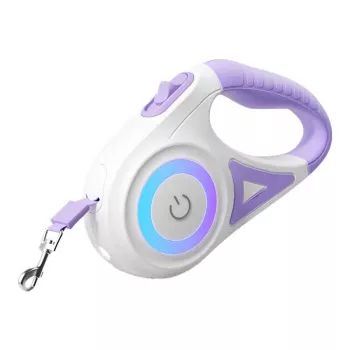 Αυτόματο λουρί σκύλου Rojeco Dog Automatic Leash LED 5 m — μωβ, εκτεινόμενο με φως LED