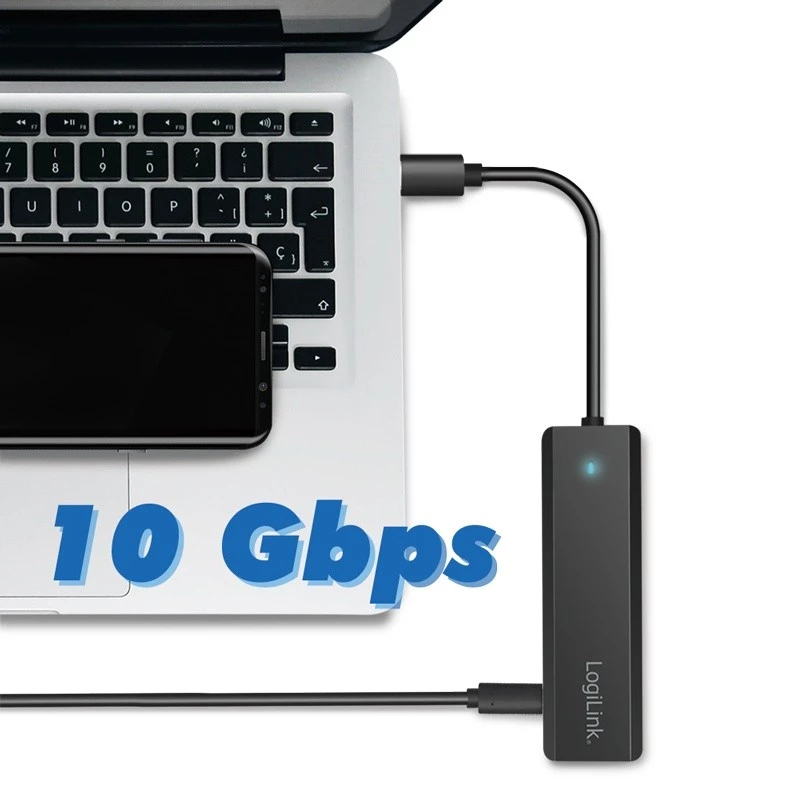 Hub USB-C, 4 θύρες 2x USB-A, 2x USB-C, Μαύρο