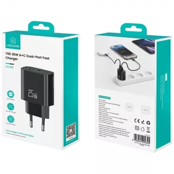 Φορτιστής USB usams USA001629 25W 1×USB-C + 1×USB-A γρήγορη φόρτιση