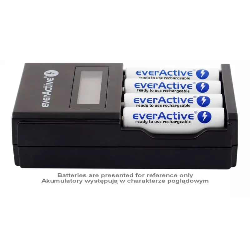 Φορτιστής μπαταριών everActive NC450B — φορτιστής 4 στοιχείων AAA, 110/230V AC, μαύρος