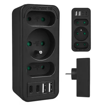 Πολύπριζο MACLEAN MCE248 F/B — 3 πρίζες AC (1x16A, 2x6A) και 4 θύρες USB (2xUSB‑A, 2xUSB‑C PD 20W), βύσμα EU, μαύρο