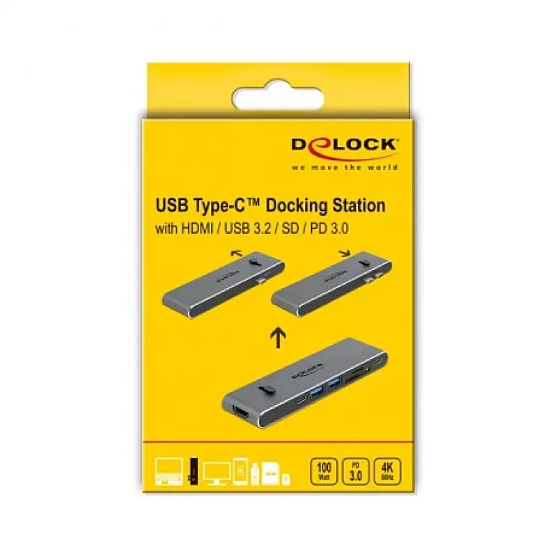 Σταθμός σύνδεσης DeLOCK Dual USB Type-C με HDMI USB 3.2 SD PD 3.0