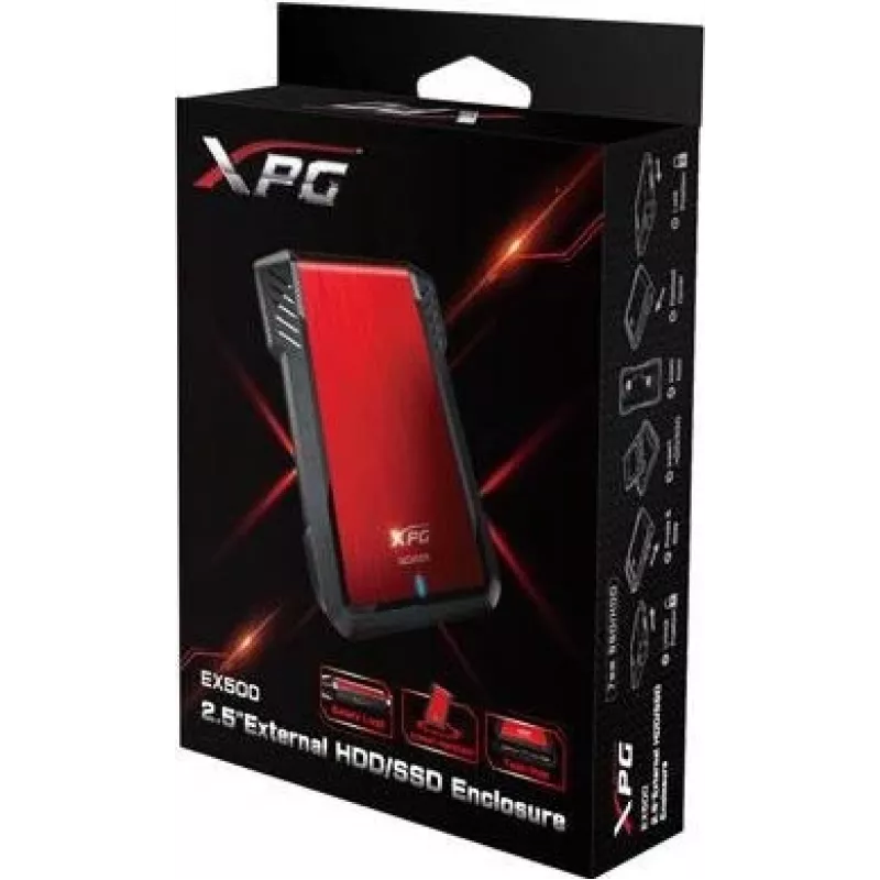 Θήκη HDD/SSD ADATA EX500 μαύρη, κόκκινη 2,5 ίντσες