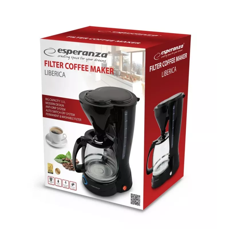 Καφετιέρα φίλτρου ESPERANZA EKC009, δοχείο νερού 1,5 l, 800 W, πάγκος, μαύρο