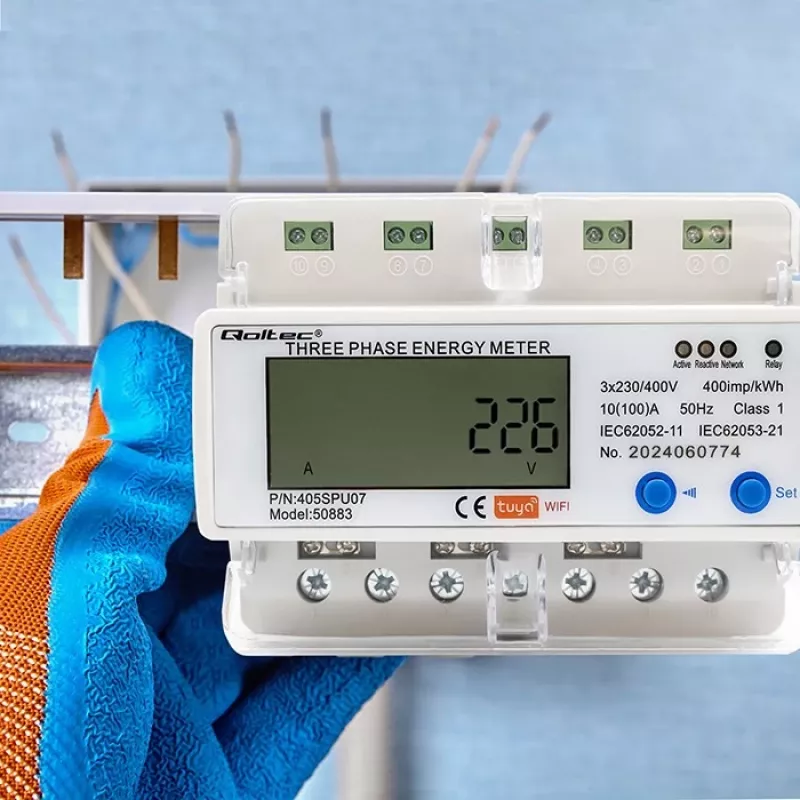 Τριφασικός μετρητής ενέργειας QOLTEC 50883 Wi‑Fi 400V με οθόνη LCD