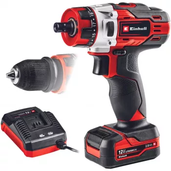 Einhell TE-CD 1. Σχεδιασμός προϊόντος: Χειροδράπανο, Τύπος τσοκ: Χωρίς κλειδί. Αριθμός ταχυτήτων: 2, 20, Μέγιστη ταχύτητα χωρίς φορτίο: 1400 rpm, Διάμετρος διάτρησης