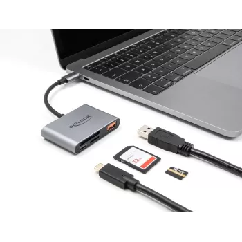 Delock 91016 Αναγνώστης καρτών USB-C για κάρτες SD και microSD με θύρα USB-A και USB-C PD