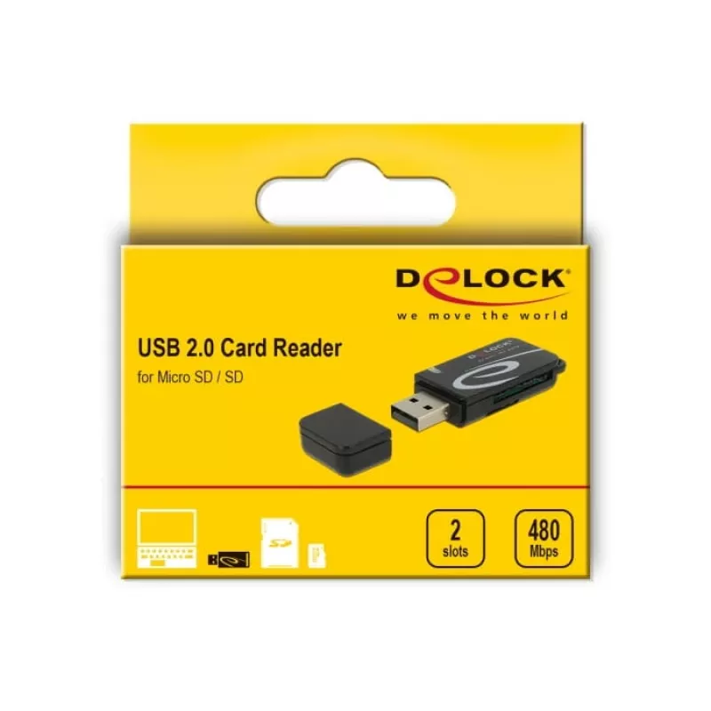 Αναγνώστης καρτών DeLOCK Mini USB 2.0 με υποδοχή SD και micro-SD