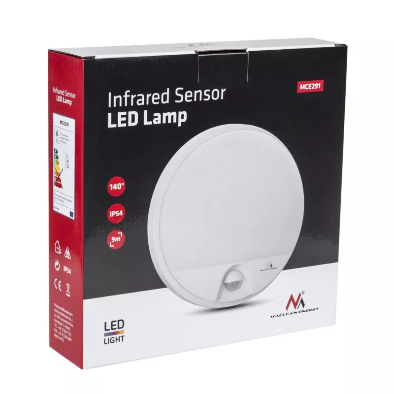 Λάμπα LED MACLEAN MCE291W με αισθητήρα κίνησης IR, 10 W, 3000 K