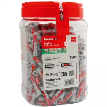 fischer ούπα DUOPOWER 8x40 BigBox ανοιχτό γκρι/κόκκινο 450 τεμ. επανασφραγιζόμενη (570549)