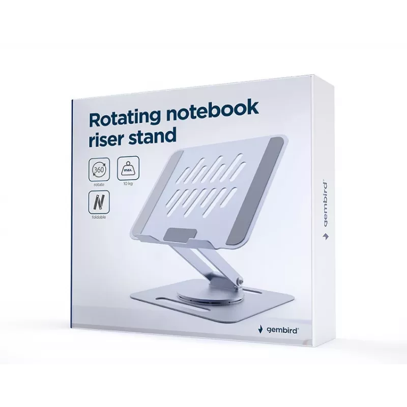 Βάση ανύψωσης notebook GEMBIRD NBS-DR1-01 – περιστρεφόμενη βάση, ρυθμιζόμενο ύψος, Space Grey