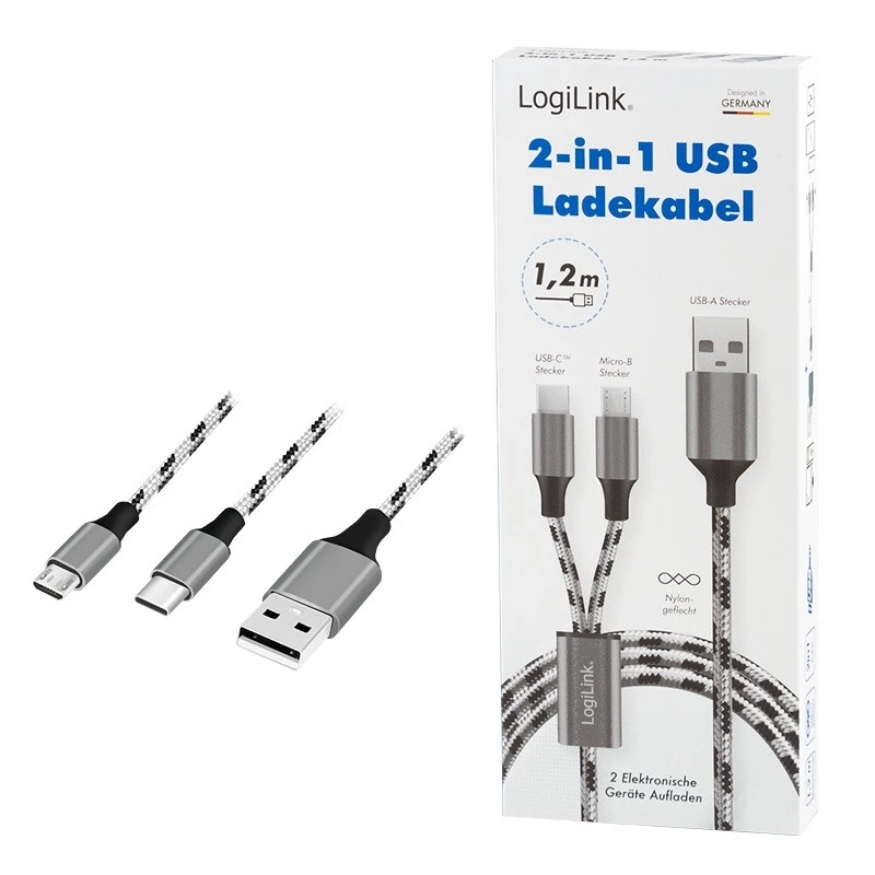 Καλώδιο LogiLink CU0202 USB 2.0 1,2 m USB A USB C/Micro-USB A γκρι