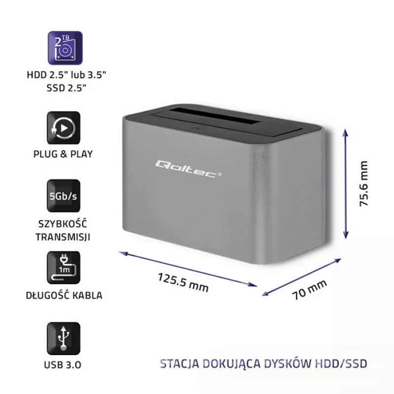 Qoltec 5315 Σταθμός σύνδεσης HDD/SSD | 2.5/3.5 SATA | USB 3.0