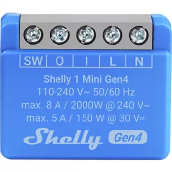 Έξυπνος διακόπτης Shelly 1 Mini Gen4 1P ασύρματος 110–240 V 50–60 Hz 1,2 W Bluetooth Wi‑Fi ZigBee 34×16×29 mm