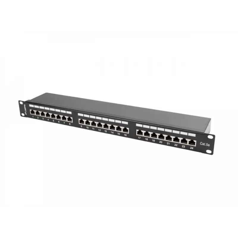 Patchpanel 1U LANBERG PPS5-1024-B — 24 θυρών RJ-45 Cat5, μέταλλο, μαύρο, τοποθέτηση σε rack