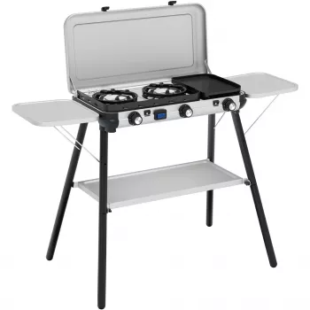 Camping Kitchen 2 Multi Cook Plus, γκαζιέρα γκρι, 2 ζώνες μαγειρέματος 2x 1,8 kW + πλάκα ψησίματος 0,9 kW, μοντέλο 2025