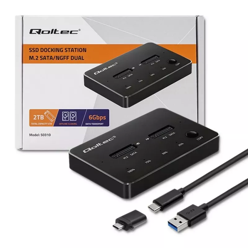 Σταθμός σύνδεσης Qoltec 50310 Drive 2x SSD M.2 SATA NGFF USB Type-C