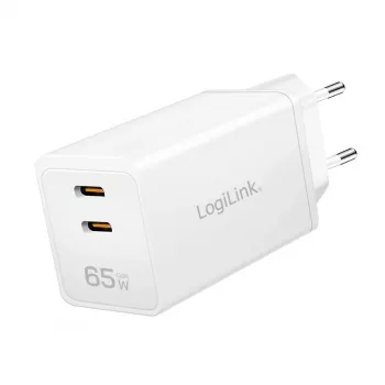 Διπλός αντάπτορας πρίζας USB 65W, 2xUSB-C, λευκό